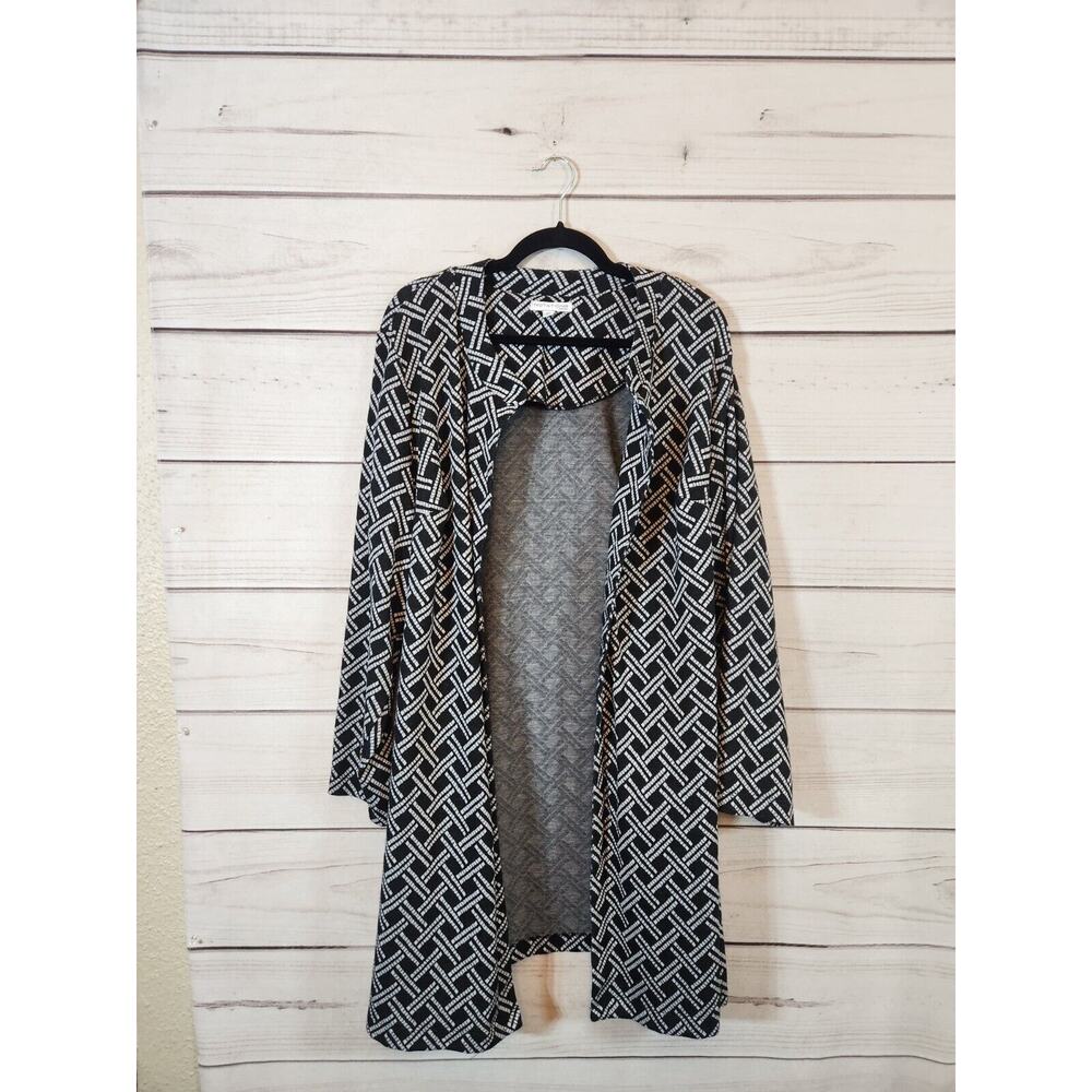 Notations Women's Black & White Pockets Open Front‎ Cardigan Size 2X